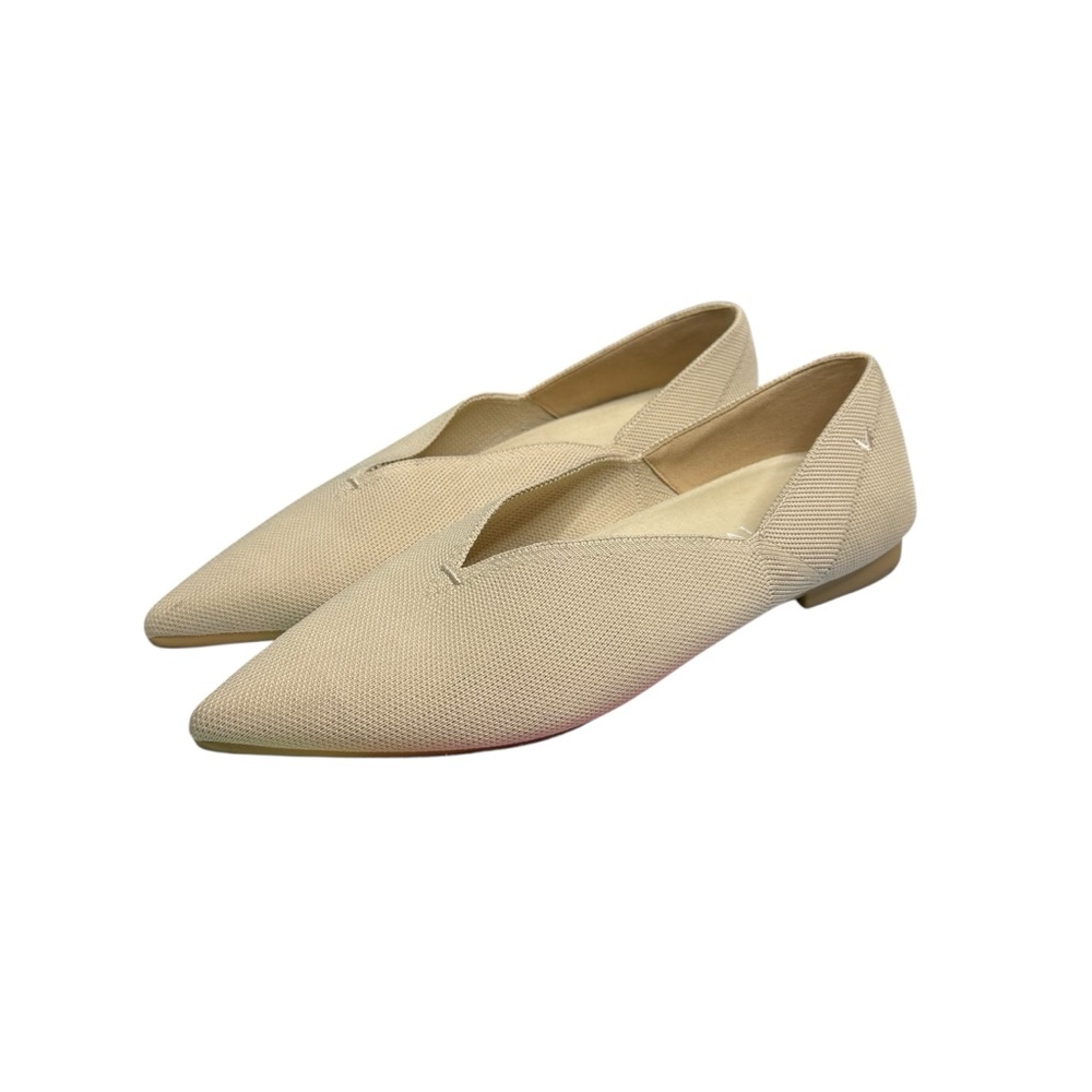 Vivaia Varun Pointy Cream White Flats Knit Business Casual Neutral Stretch Comfy